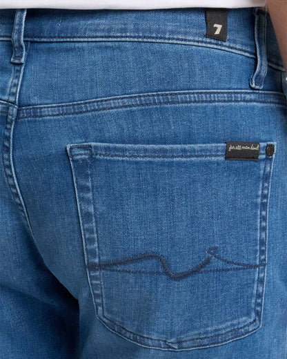 7 For All Mankind SLIMMY Mens Slim Fit Luxe Performance Eco Denim Jeans - Mid Blue back pocket detail