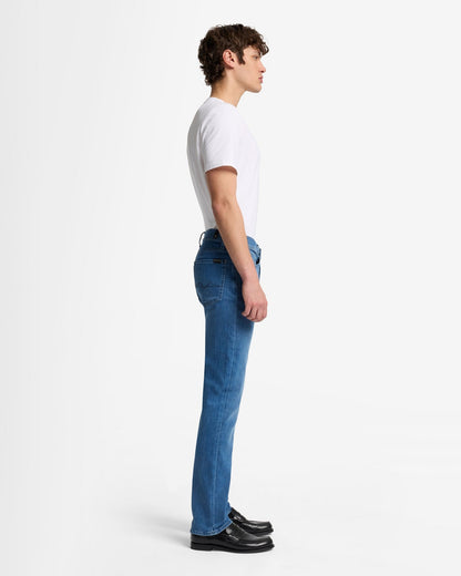 7 For All Mankind SLIMMY Mens Slim Fit Luxe Performance Eco Denim Jeans - Mid Blue full length side profile