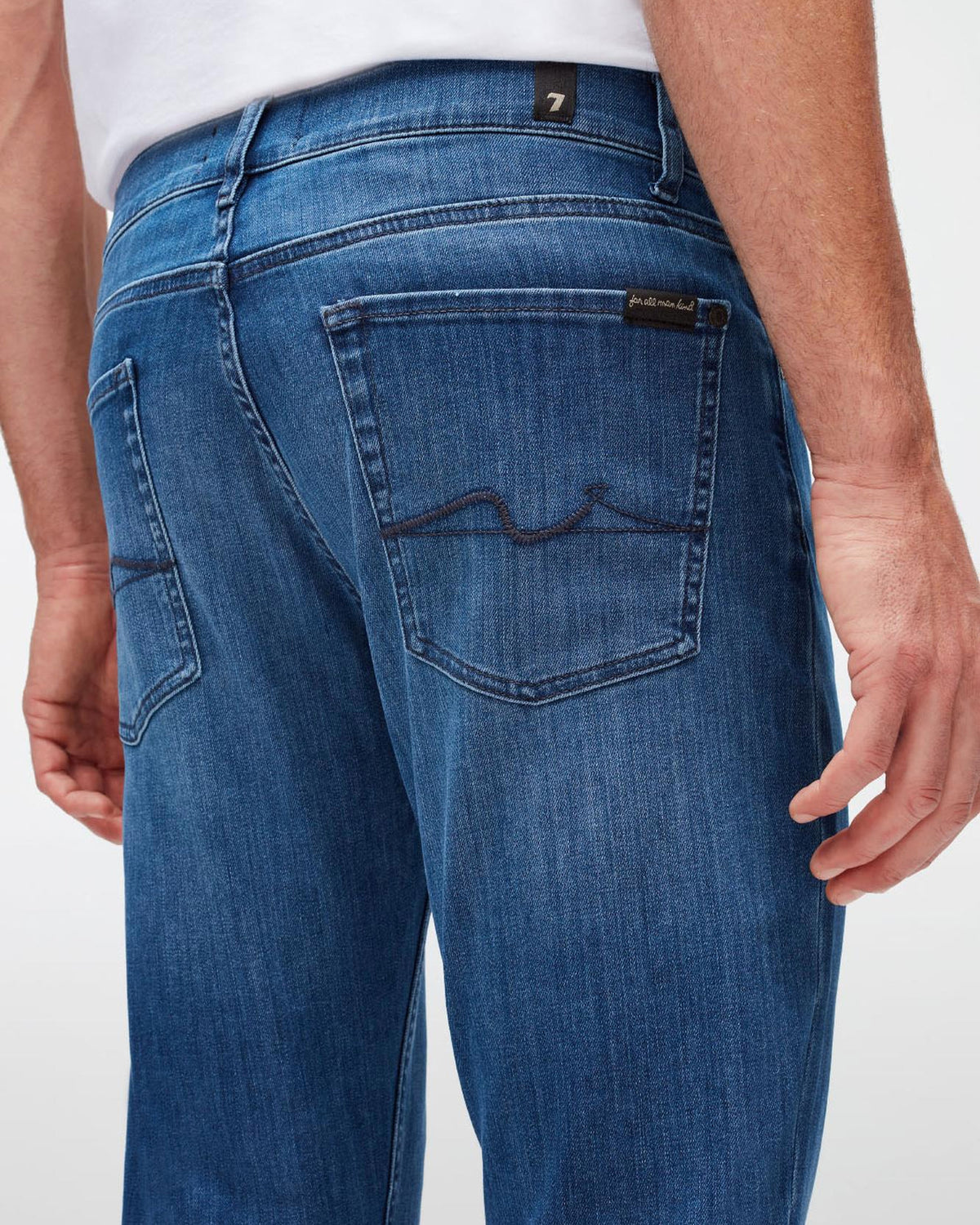 7 For All Mankind SLIMMY Mens Slim Fit Luxe Performance Eco Denim Jeans - Mid Blue back detail