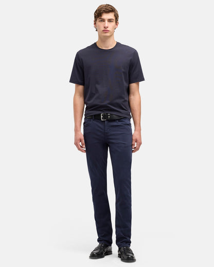 7 For All Mankind SLIMMY Mens Slim Fit Luxe Performance Plus Stretch Sateen Jeans - Navy full length front