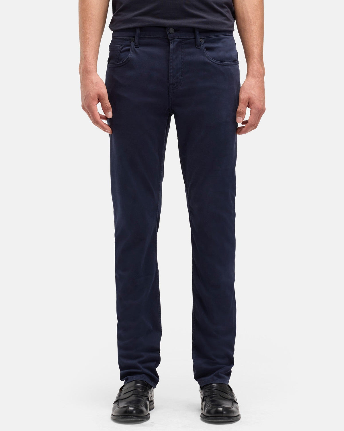 7 For All Mankind SLIMMY Mens Slim Fit Luxe Performance Plus Stretch Sateen Jeans - Navy front