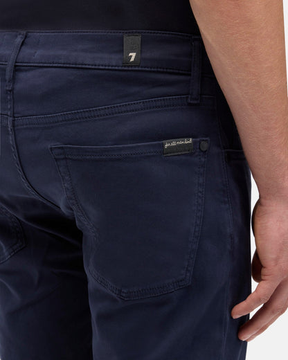 7 For All Mankind SLIMMY Mens Slim Fit Luxe Performance Plus Stretch Sateen Jeans - Navy back pocket detail