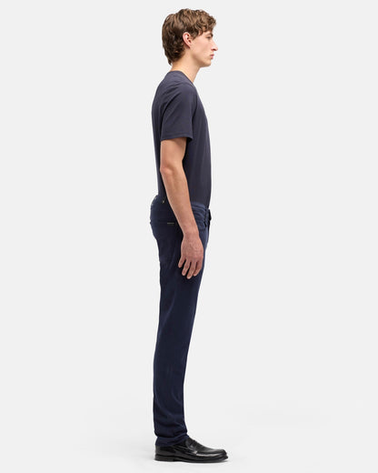 7 For All Mankind SLIMMY Mens Slim Fit Luxe Performance Plus Stretch Sateen Jeans - Navy full length side profile