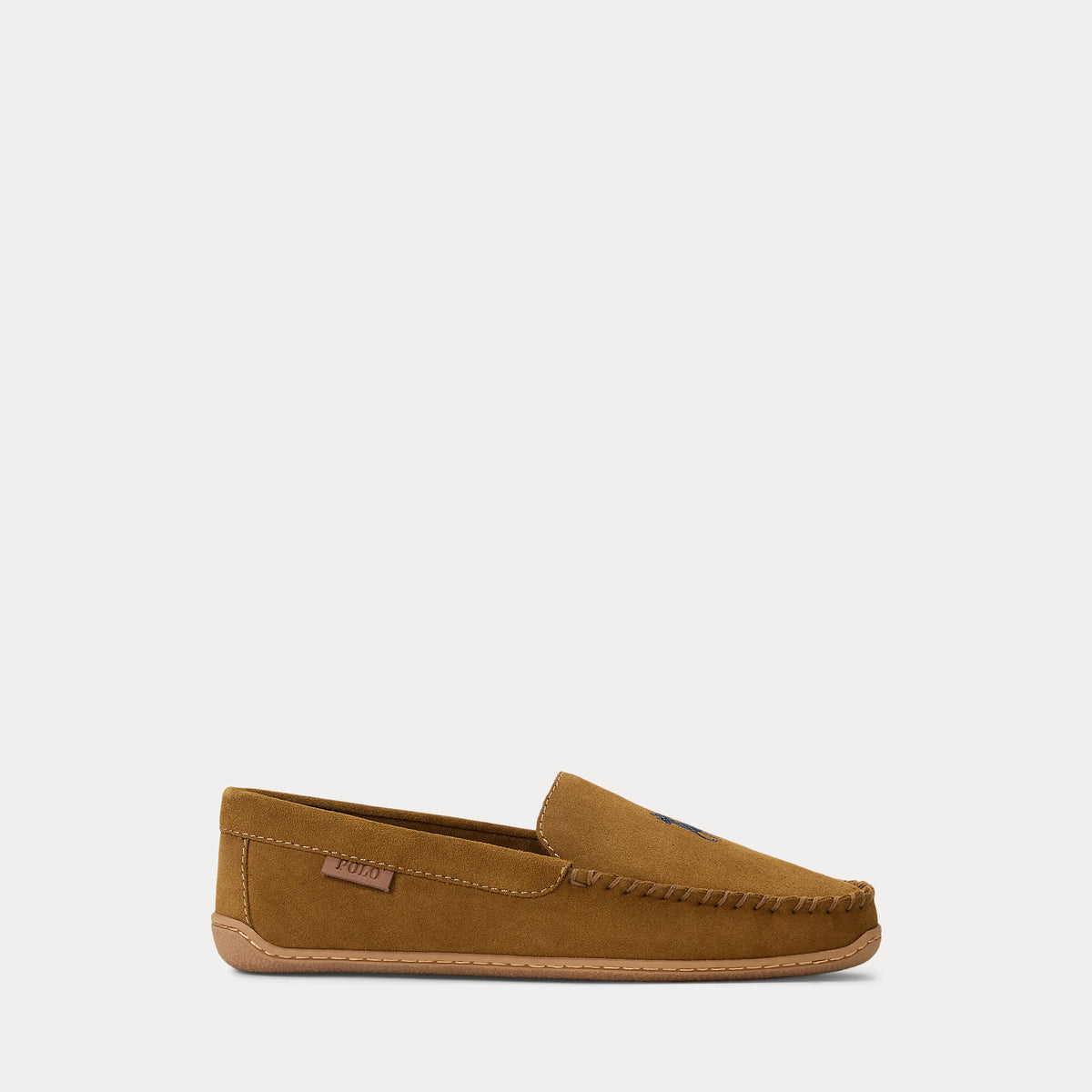 Ralph Lauren Brenan Mens Suede Slipper - Snuff Suede/Navy Polo Pony