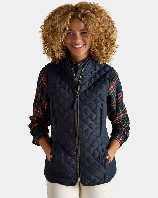 Joules Minx Womens Diamond Quilt Gilet - Dark Navy
