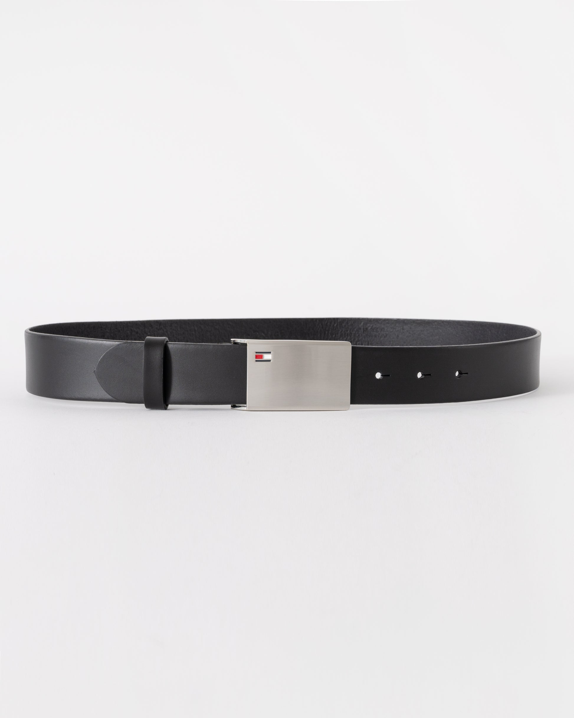 Tommy Hilfiger TH Plaque Mens Adjustable Belt 3.5cm - Black | CHO | Designer Mens Belts