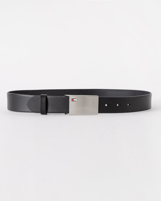 Tommy Hilfiger TH Plaque Mens Adjustable Belt 3.5cm - Black | CHO | Designer Mens Belts