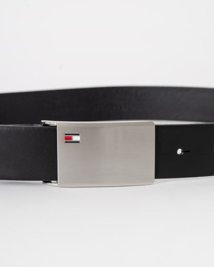 Tommy Hilfiger TH Plaque Mens Adjustable Belt 3.5cm - Black | CHO | Designer Mens Belts