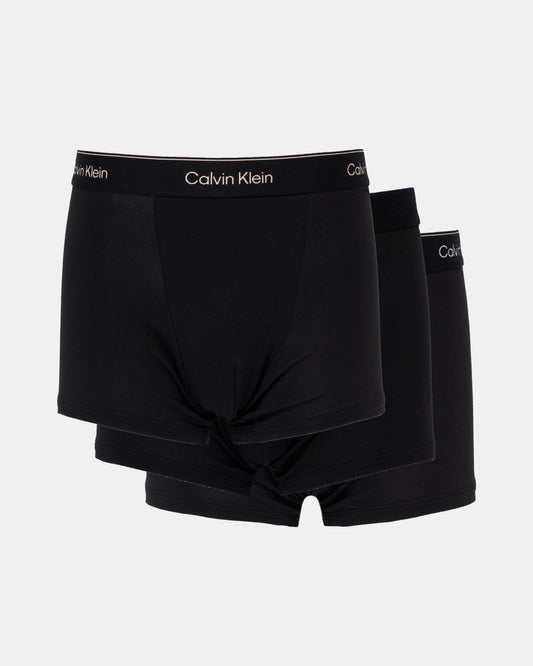 Calvin Klein 3 Pack Icon Cotton Stretch Mens Relaxed Fit Trunks - Heavenly Iris Logo | CHO | Designer Mens Underwear