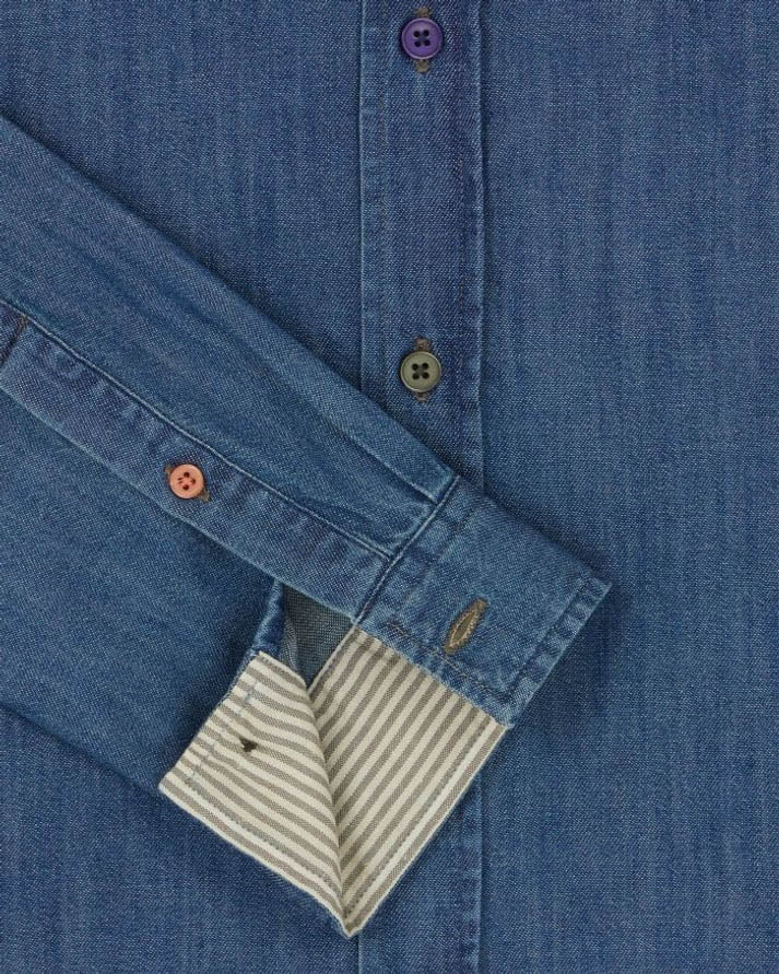 PS Paul Smith Mens Long Sleeve Tailored Fit Denim Shirt SS Buttons - MD Blue - CHO - Designer Mens Shirts