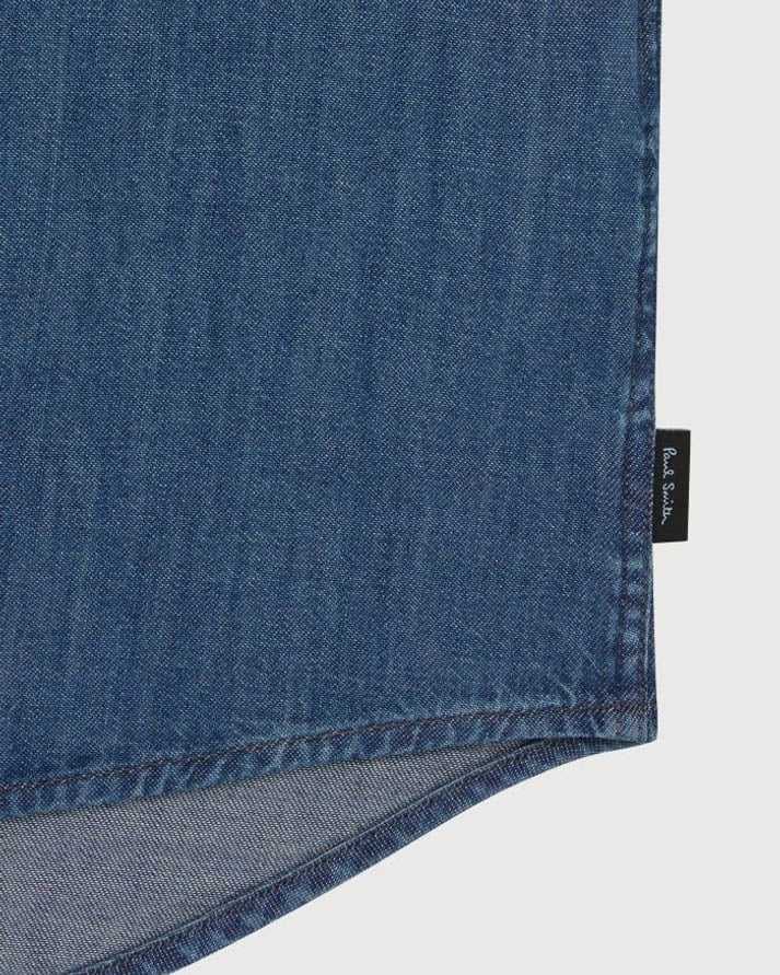 PS Paul Smith Mens Long Sleeve Tailored Fit Denim Shirt SS Buttons - MD Blue - CHO - Designer Mens Shirts