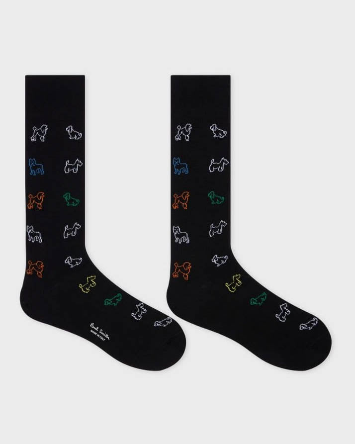 Paul Smith 3-Pack Mens Spot/Stripe/Dog Pattern Socks - 79 Black - CHO - Designer Mens Socks