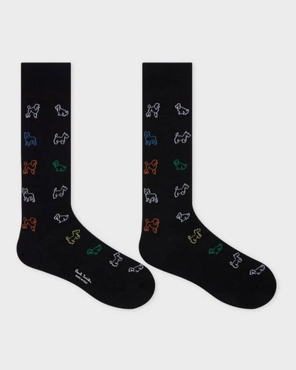 Paul Smith 3-Pack Mens Spot/Stripe/Dog Pattern Socks - 79 Black - CHO - Designer Mens Socks