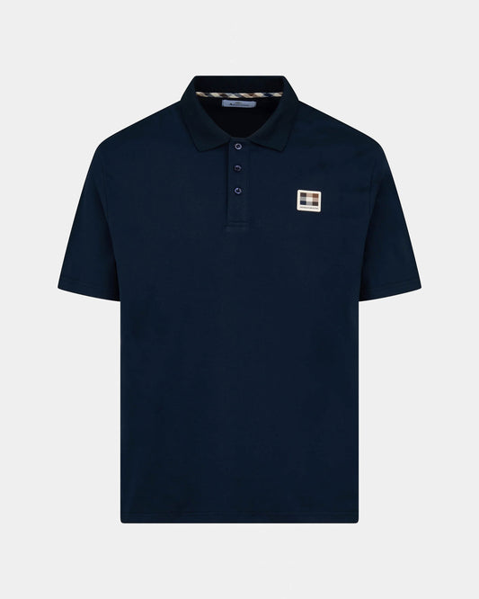 Aquascutum Mens Stretch Piquet Badge Polo Shirt - Navy 11