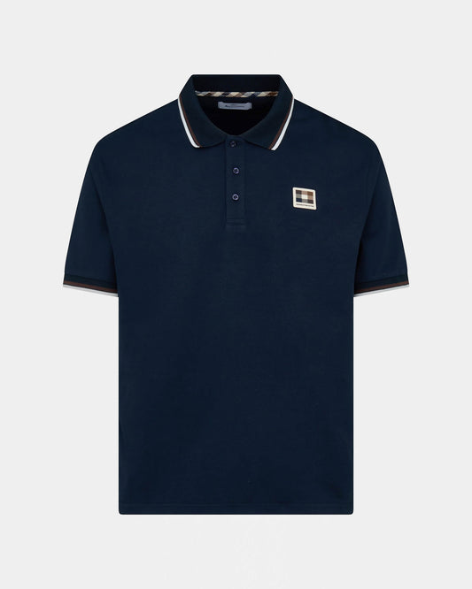 Aquascutum Mens Stretch Piquet Tipped Badge Polo Shirt - Navy 11