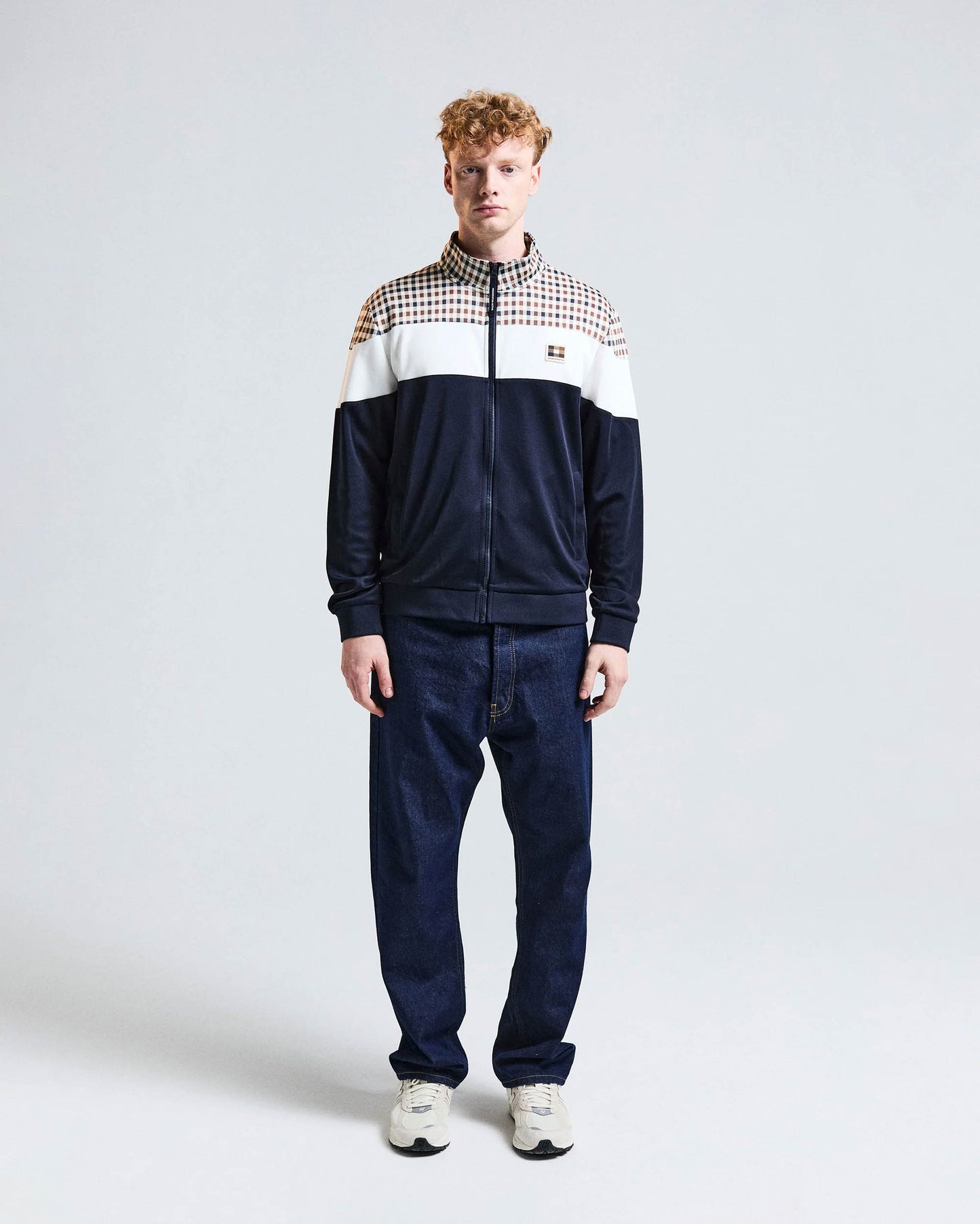 Aquascutum Mens Club Check Shoulder Track Top - Navy 11 | CHO | Designer Mens Track Tops