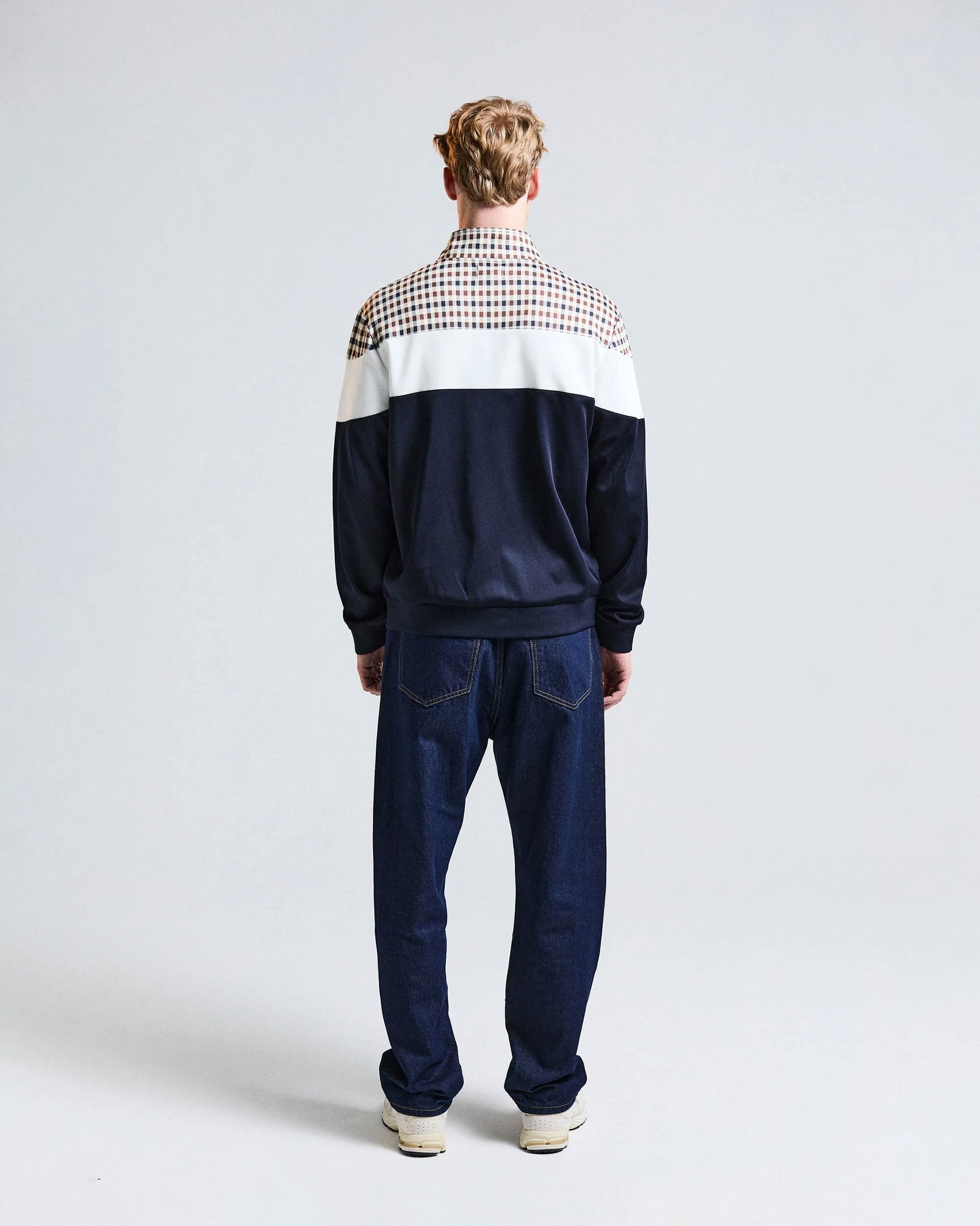 Aquascutum Mens Club Check Shoulder Track Top - Navy 11 | CHO | Designer Mens Track Tops