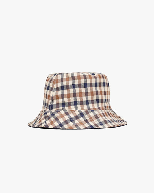 Aquascutum Mens Reversible Cotton Bucket Hat - Club Check 28
