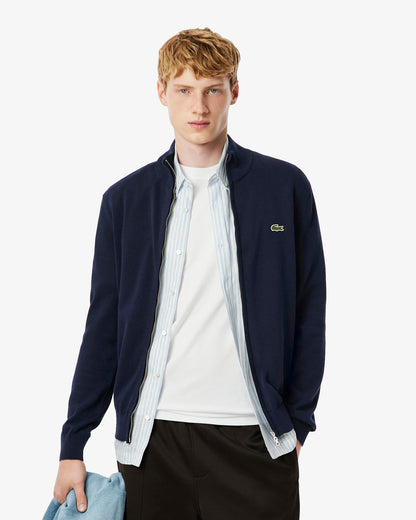 Lacoste High Neck Zipped Cotton Mens Sweater - Navy Blue 166