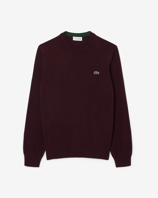 Lacoste Mens Organic Cotton Crew Neck Sweater - Dark Burgundy 3KE | CHO | Designer Mens Crew Neck Sweatshirts