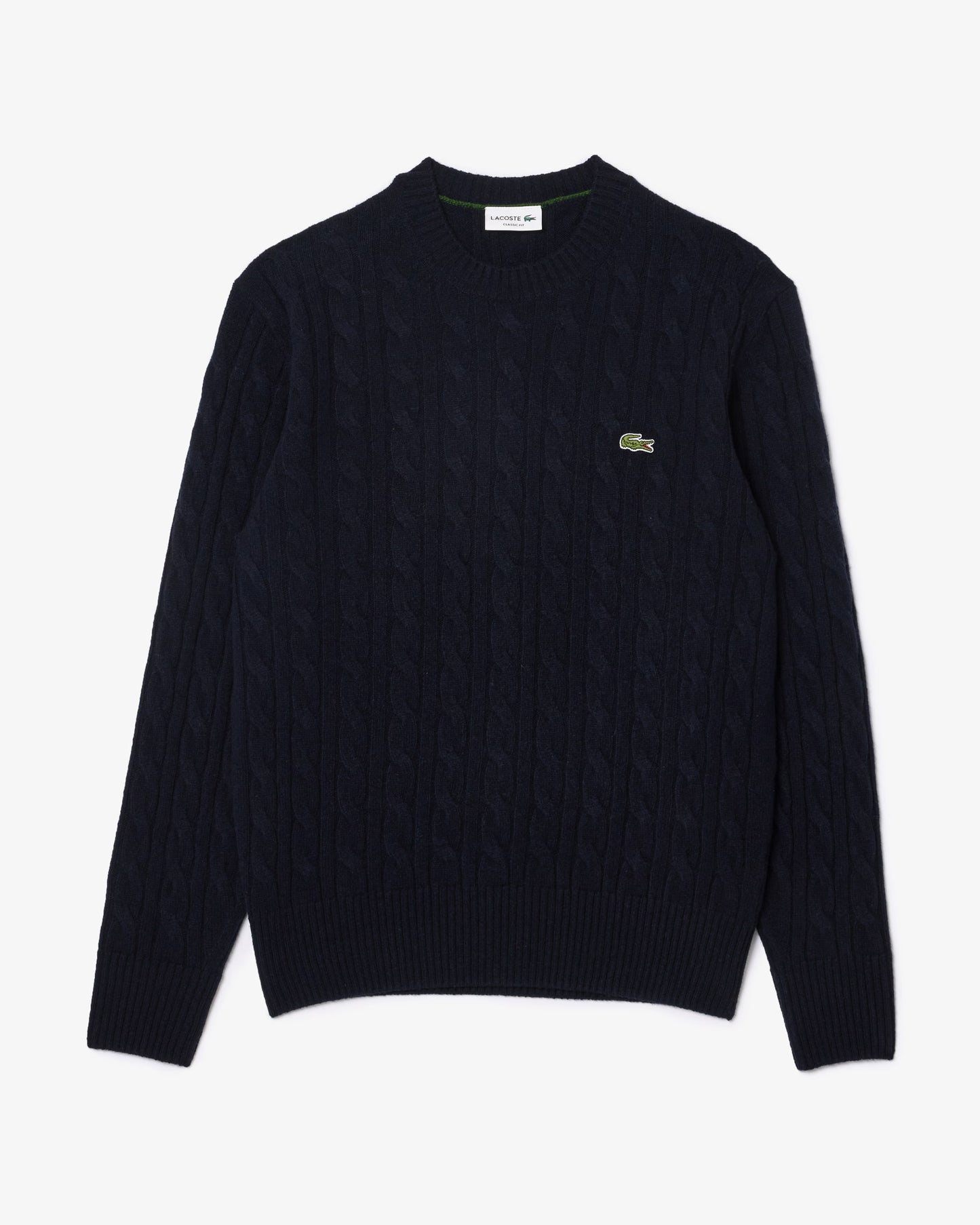 Lacoste Carded Wool Cable Knit Crew Neck Mens Sweater - Navy Blue 166