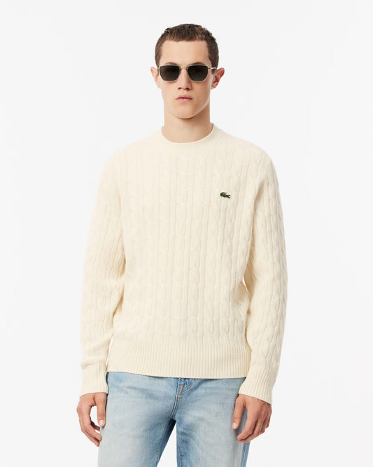 Lacoste Carded Wool Cable Knit Crew Neck Mens Sweater - Lapland XFJ