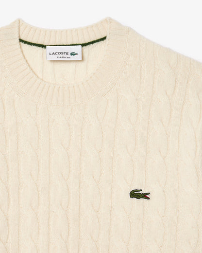 Lacoste Carded Wool Cable Knit Crew Neck Mens Sweater - Lapland XFJ