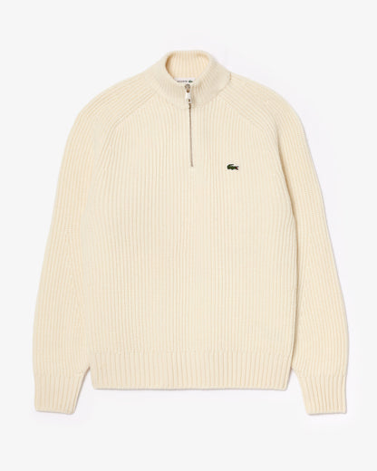 Lacoste High Zip Neck Thick Rib Knit Mens Wool Sweater Lapland