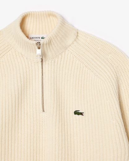 Lacoste High Zip Neck Thick Rib Knit Mens Wool Sweater - Lapland XFJ