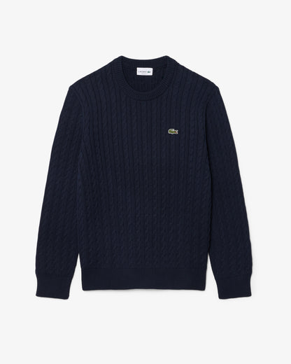 Lacoste Cable Knit Mens Cotton Jumper - Navy Blue/Green 802