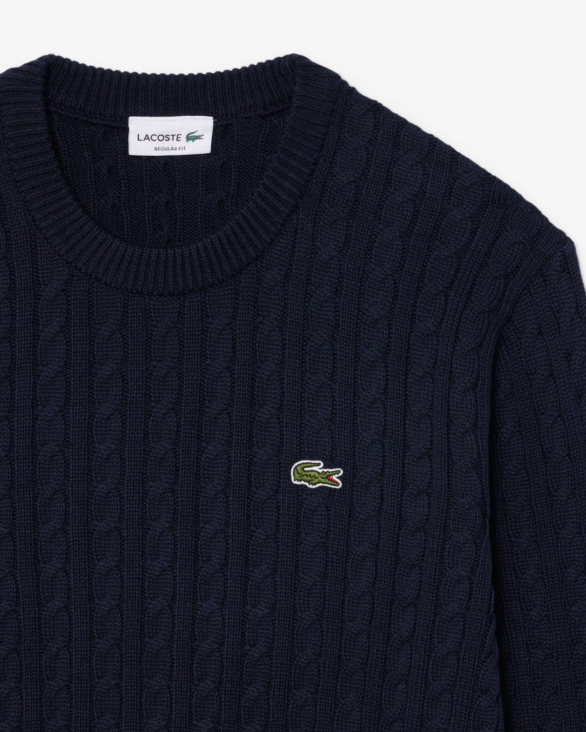 Lacoste Cable Knit Mens Cotton Jumper - Navy Blue/Green 802