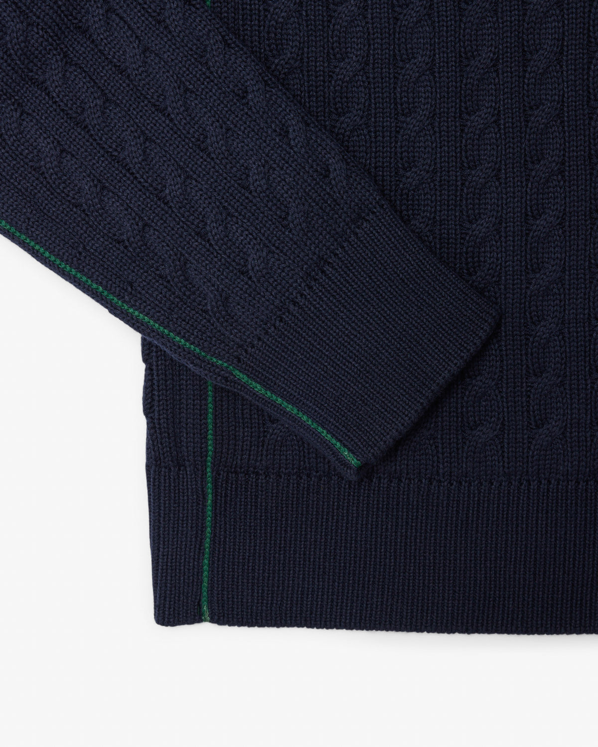 Lacoste Cable Knit Mens Cotton Jumper - Navy Blue/Green 802