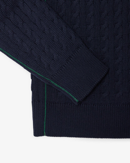 Lacoste Cable Knit Mens Cotton Jumper - Navy Blue/Green 802