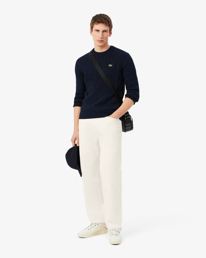 Lacoste Cable Knit Mens Cotton Jumper - Navy Blue/Green 802