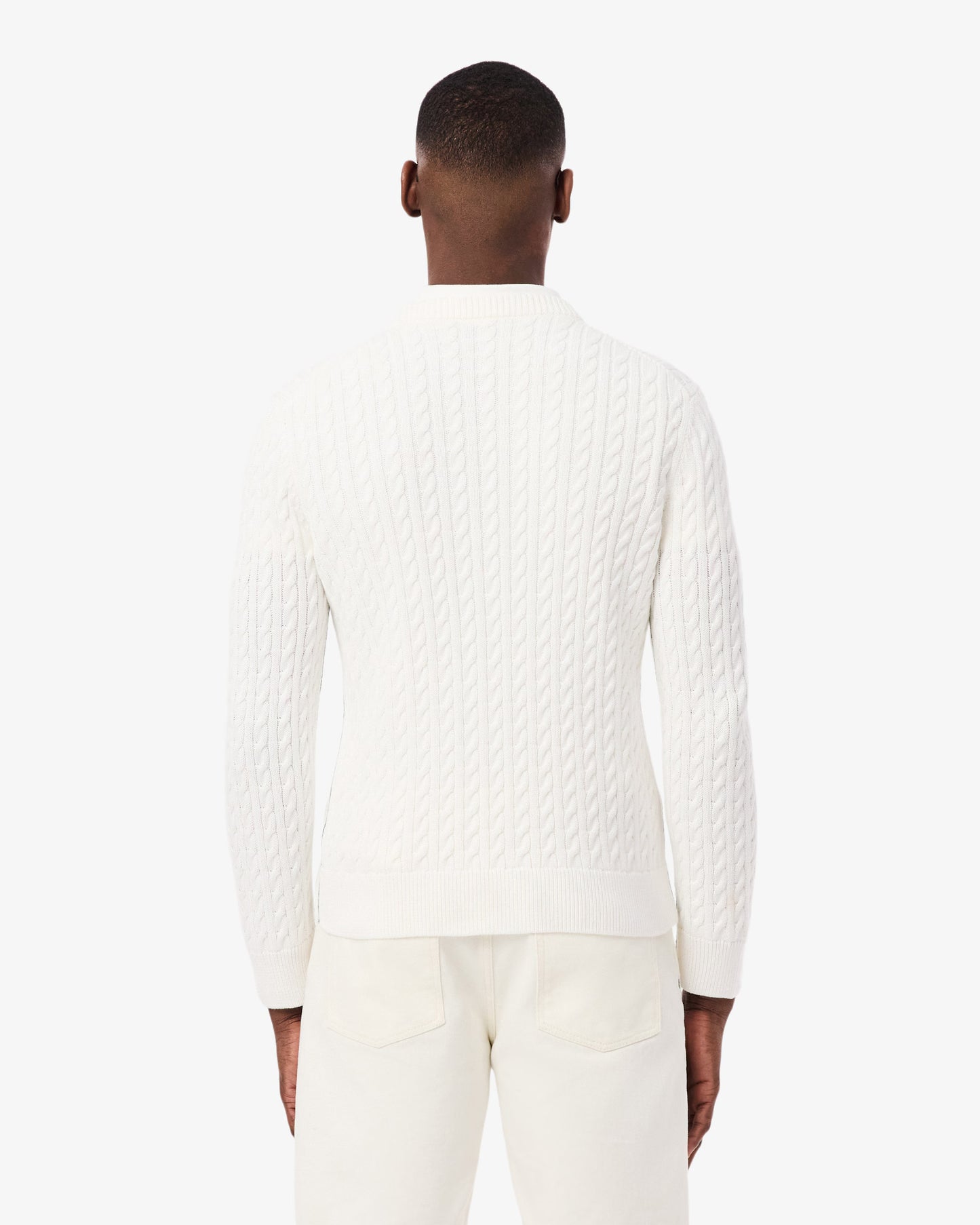 Lacoste Cable Knit Mens Cotton Jumper - Flour/Green | [shop_name] | Designer Mens Jumpers
