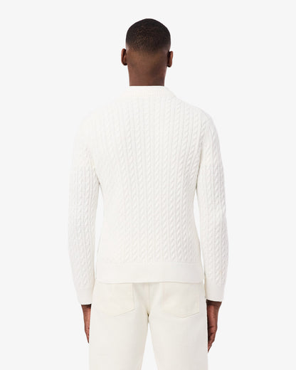 Lacoste Cable Knit Mens Cotton Jumper - Flour/Green | [shop_name] | Designer Mens Jumpers