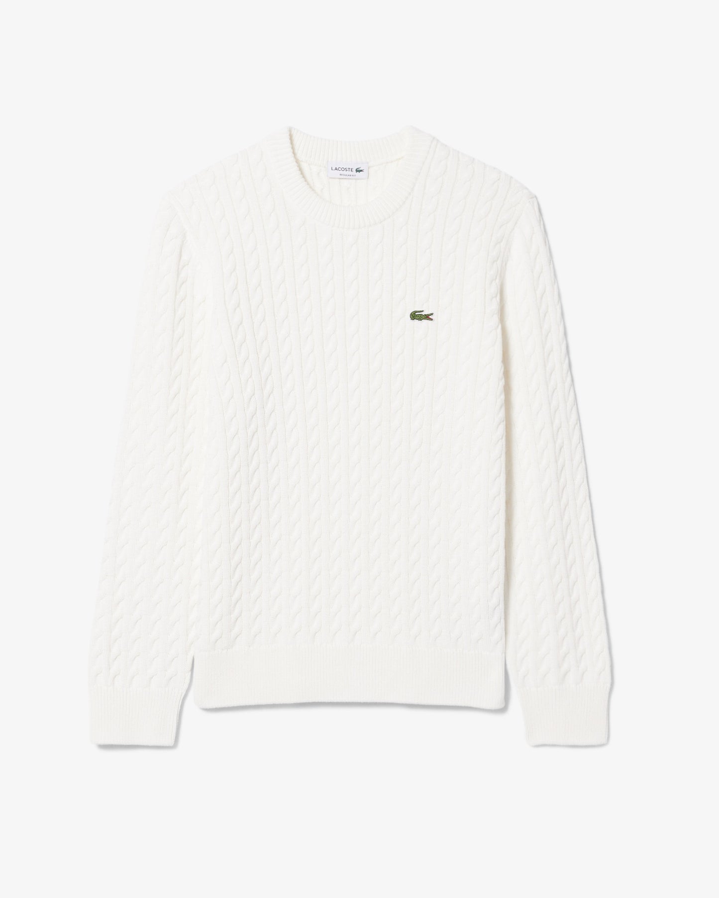 Lacoste Cable Knit Mens Cotton Jumper - Flour/Green | [shop_name] | Designer Mens Jumpers