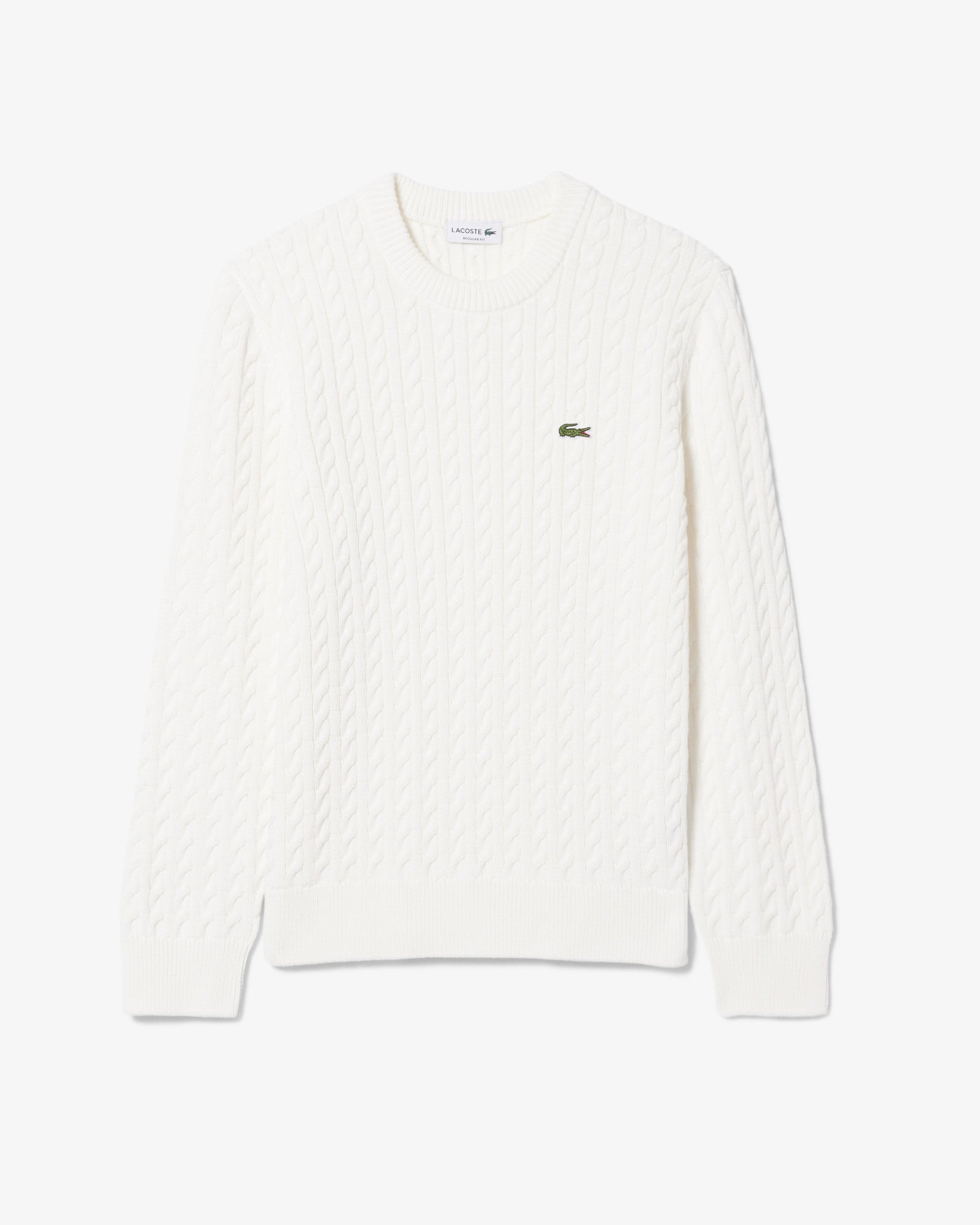 Lacoste Cable Knit Mens Cotton Jumper - Flour/Green | [shop_name] | Designer Mens Jumpers