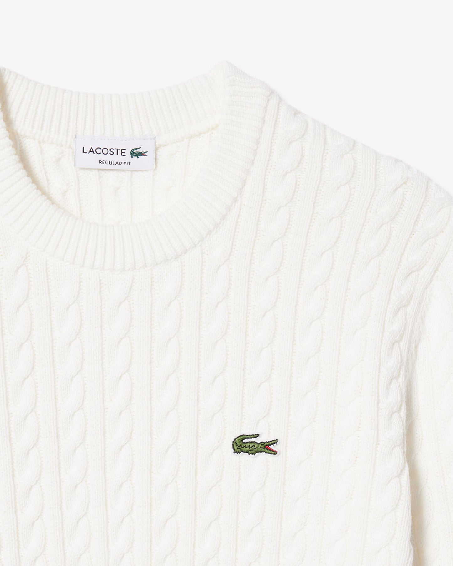 Lacoste Cable Knit Mens Cotton Jumper - Flour/Green | [shop_name] | Designer Mens Jumpers