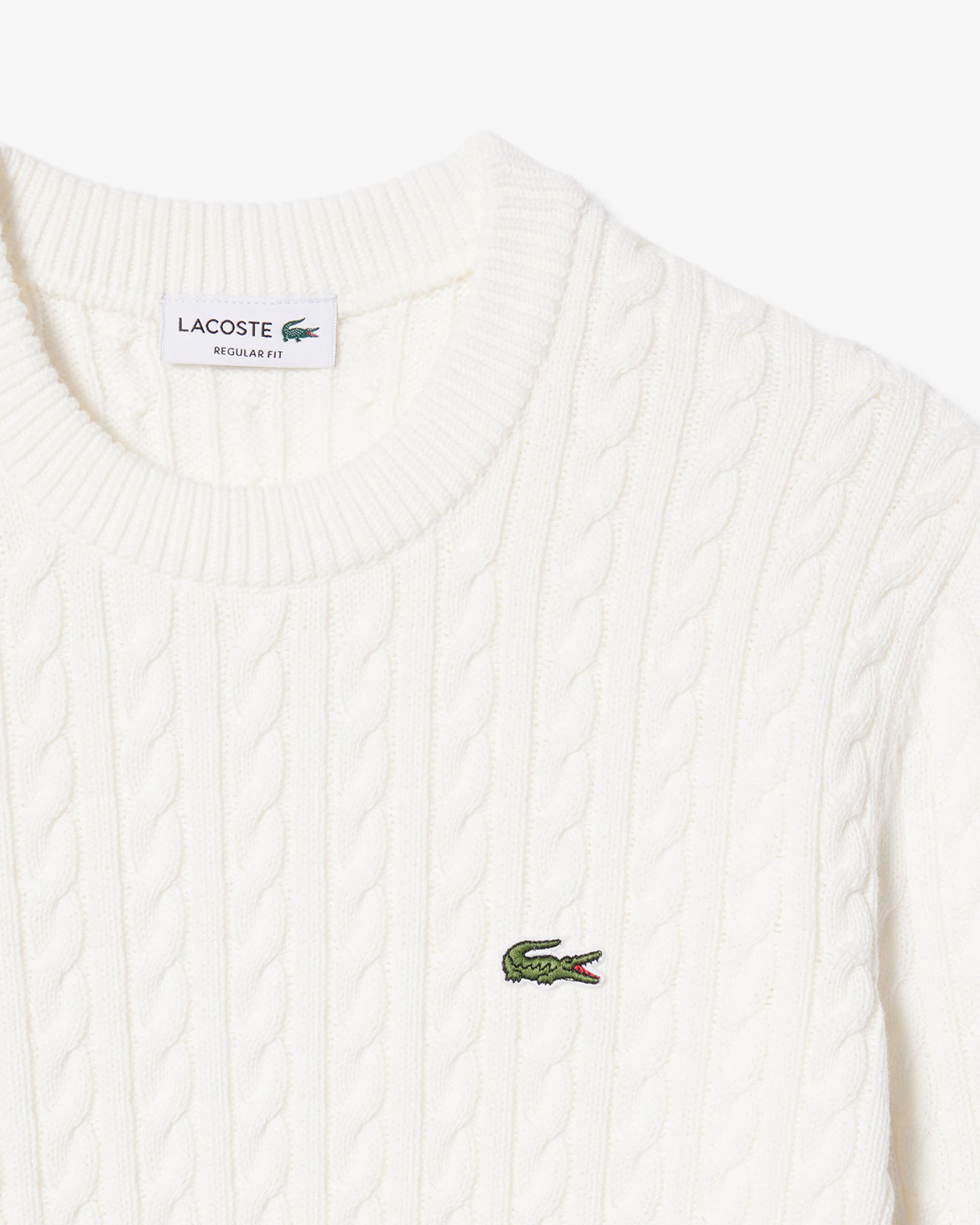Lacoste Cable Knit Mens Cotton Jumper - Flour/Green | [shop_name] | Designer Mens Jumpers