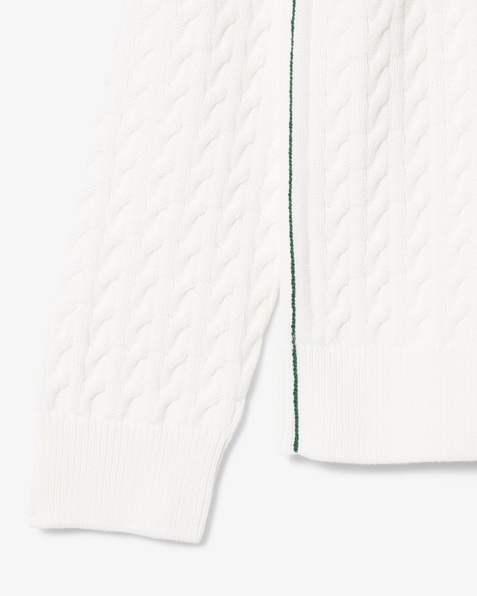Lacoste Cable Knit Mens Cotton Jumper - Flour/Green | [shop_name] | Designer Mens Jumpers