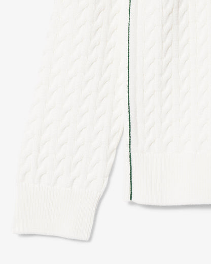 Lacoste Cable Knit Mens Cotton Jumper - Flour/Green | [shop_name] | Designer Mens Jumpers