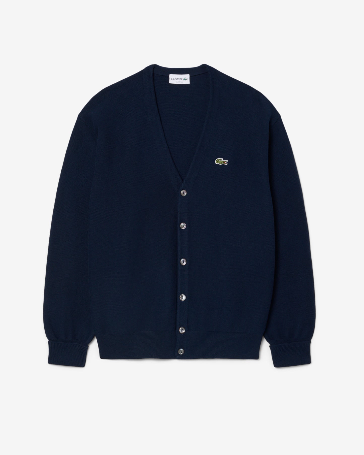 Lacoste Mens V - Neck Cotton Knit Cardigan - Blue Marine 166 | CHO | Designer Mens Cardigans