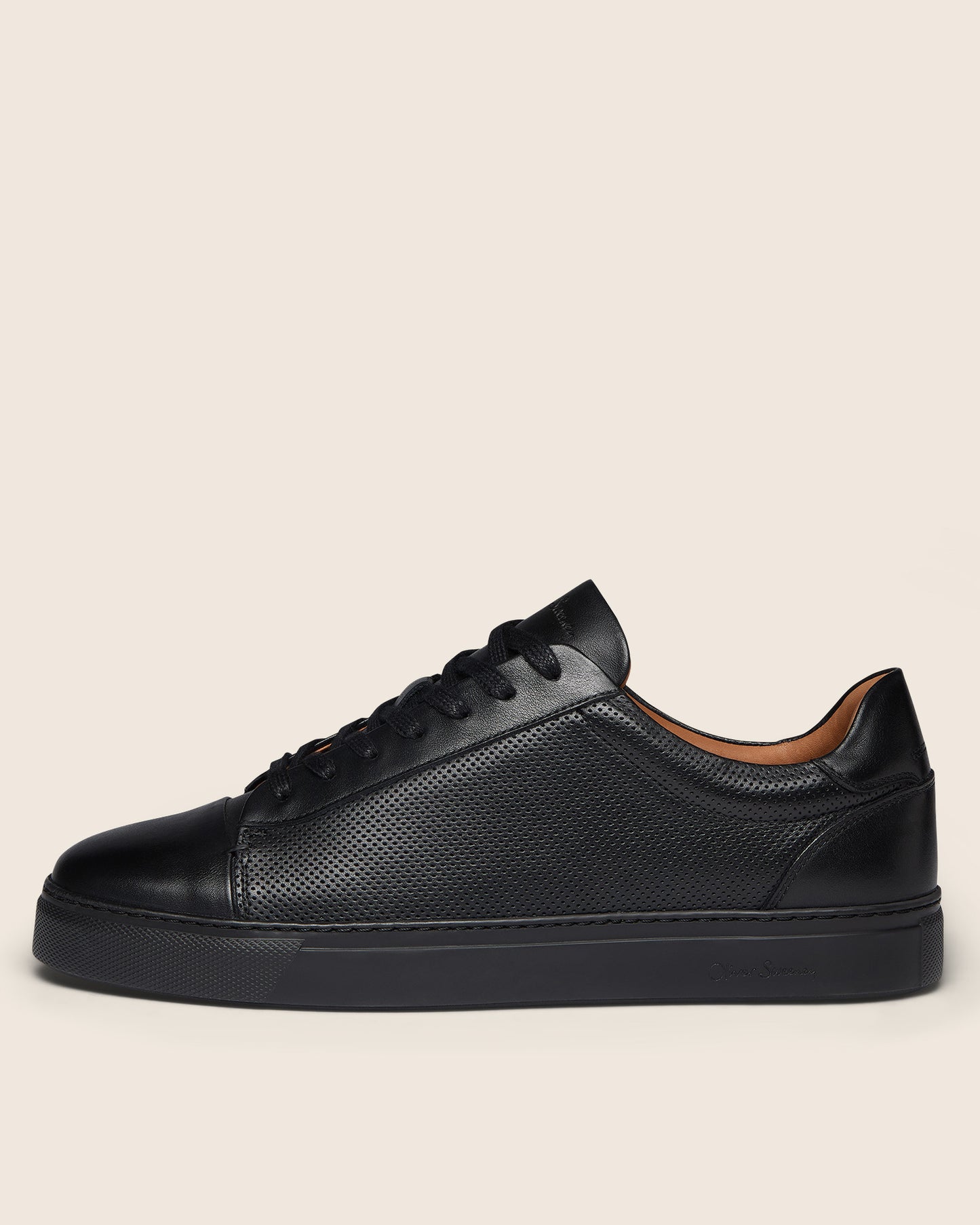 Oliver Sweeney Almada Mens Perforated Leather Trainers - Black/Black, side