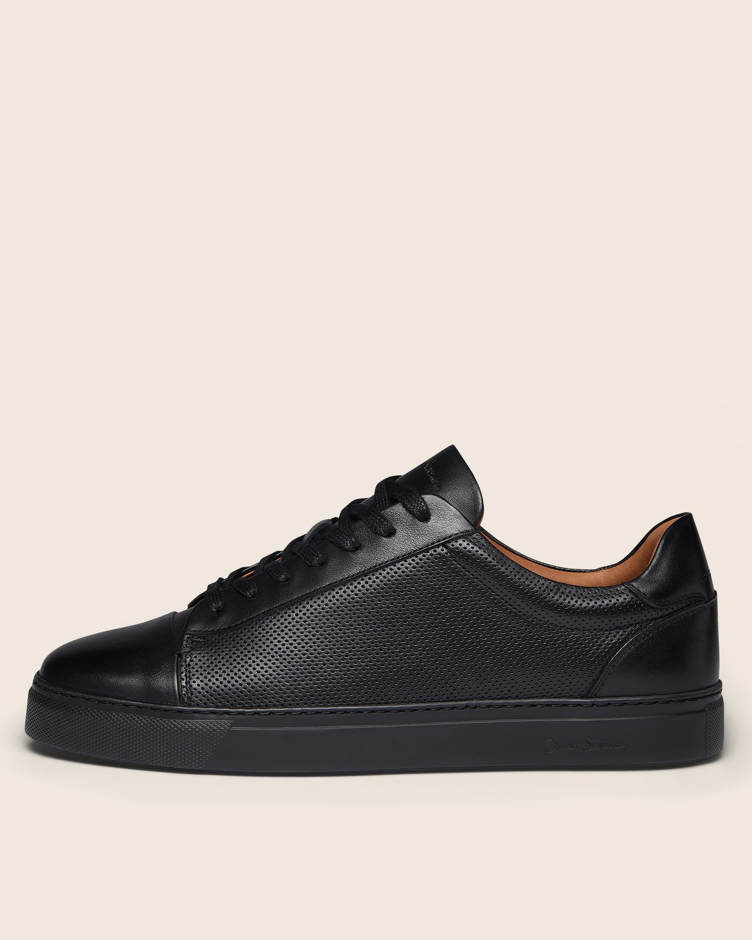 Oliver Sweeney Almada Mens Perforated Leather Trainers - Black/Black, side