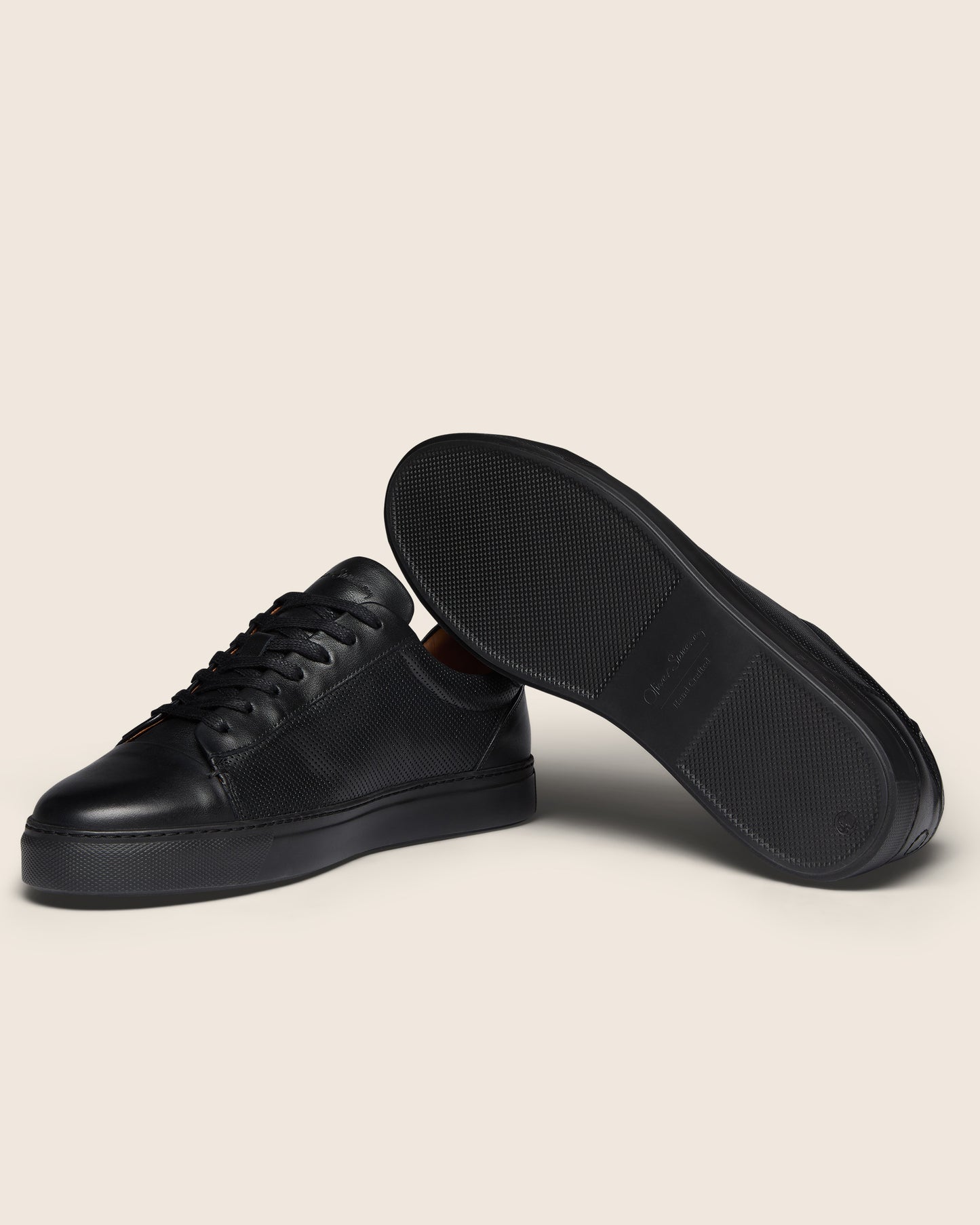 Oliver Sweeney Almada Mens Perforated Leather Trainers - Black/Black