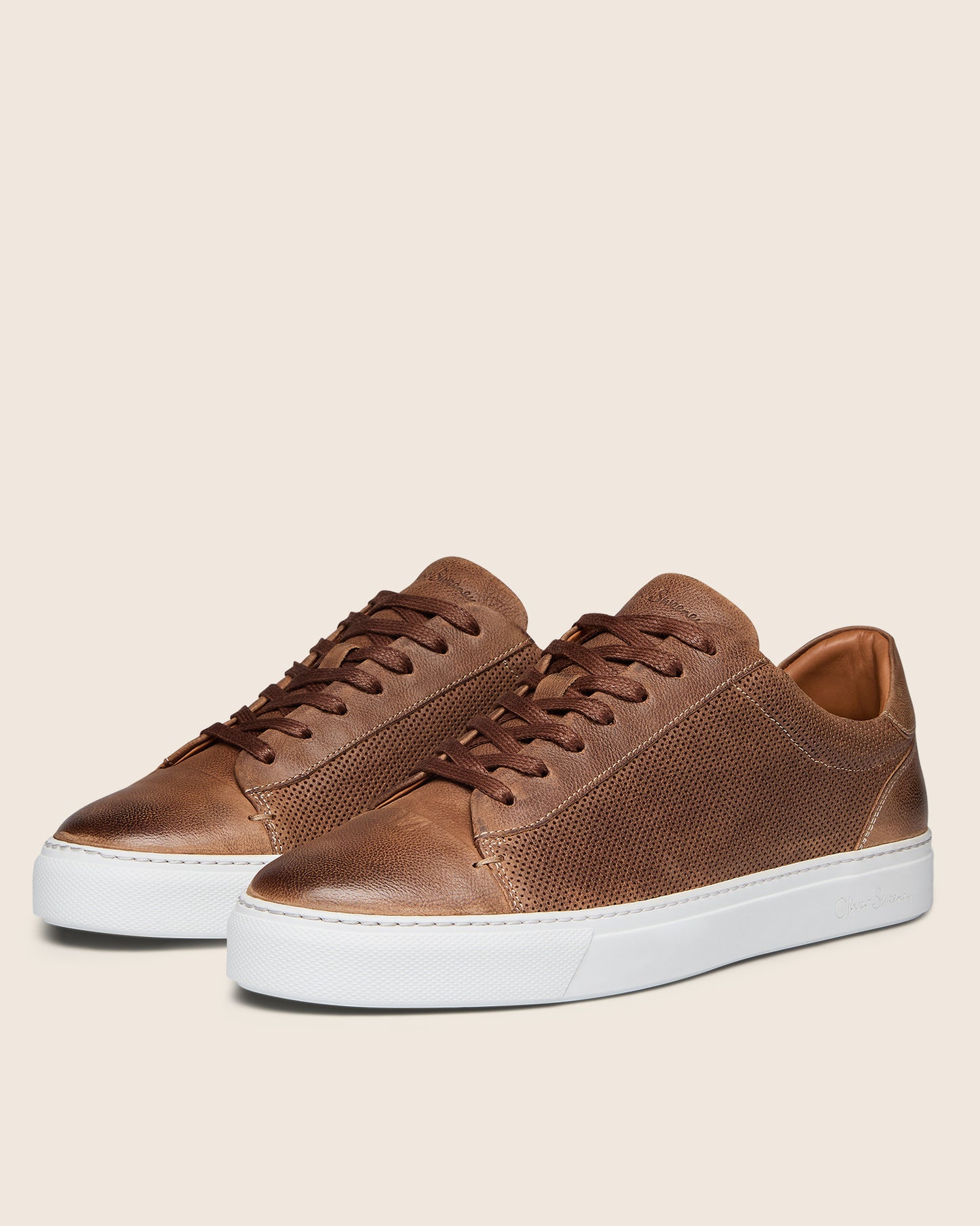 Oliver Sweeney Almada Mens Perforated Leather Trainers - Tan
