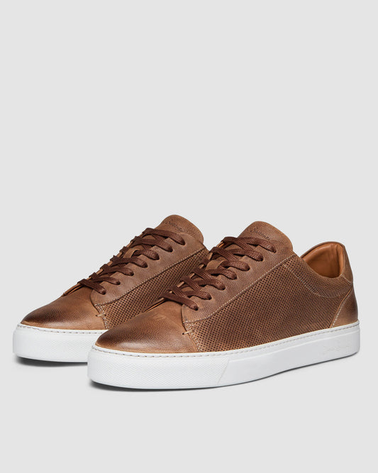 Oliver Sweeney Almada Mens Perforated Leather Trainers - Tan | CHO | Designer Mens Shoes