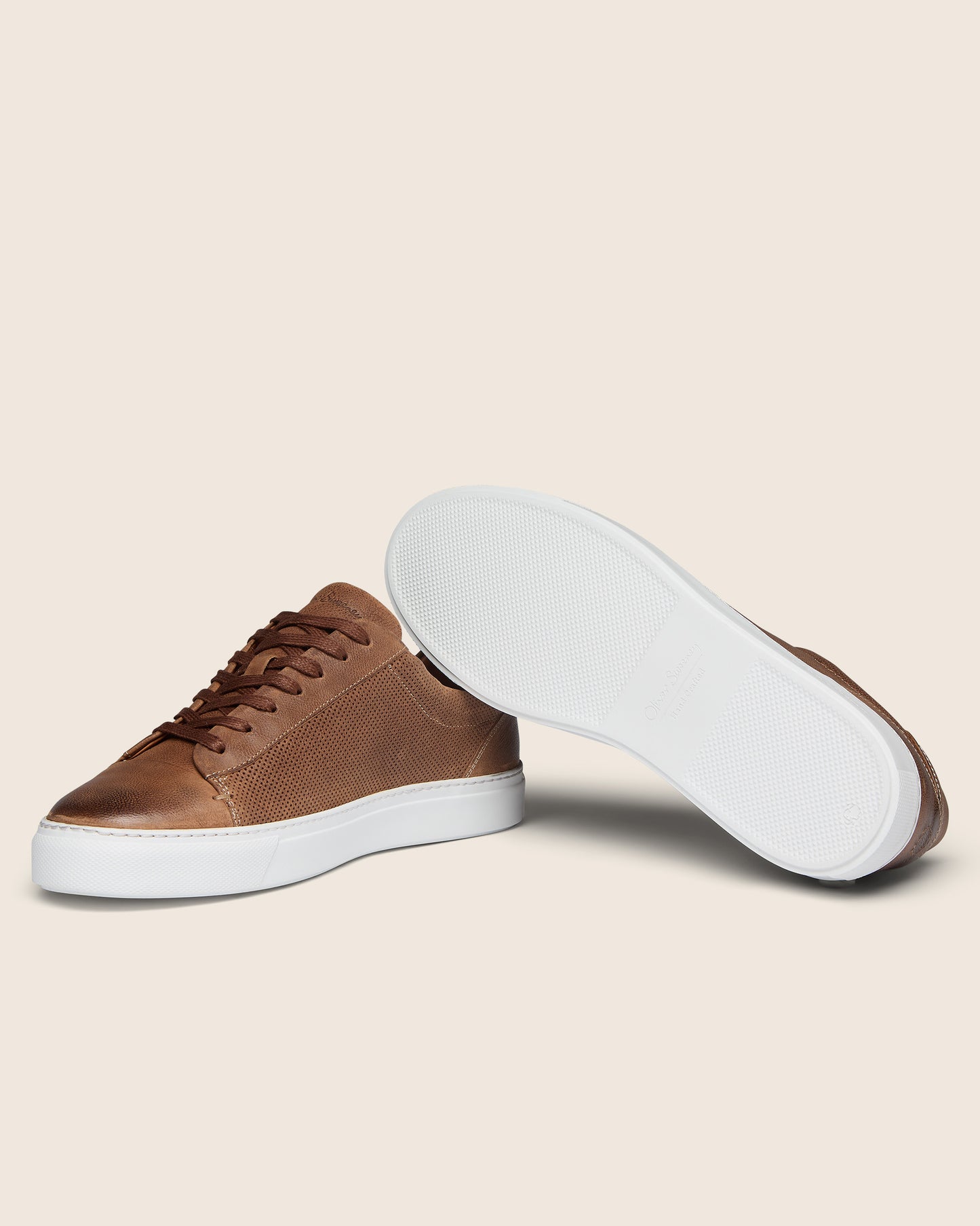 Oliver Sweeney Almada Mens Perforated Leather Trainers - Tan