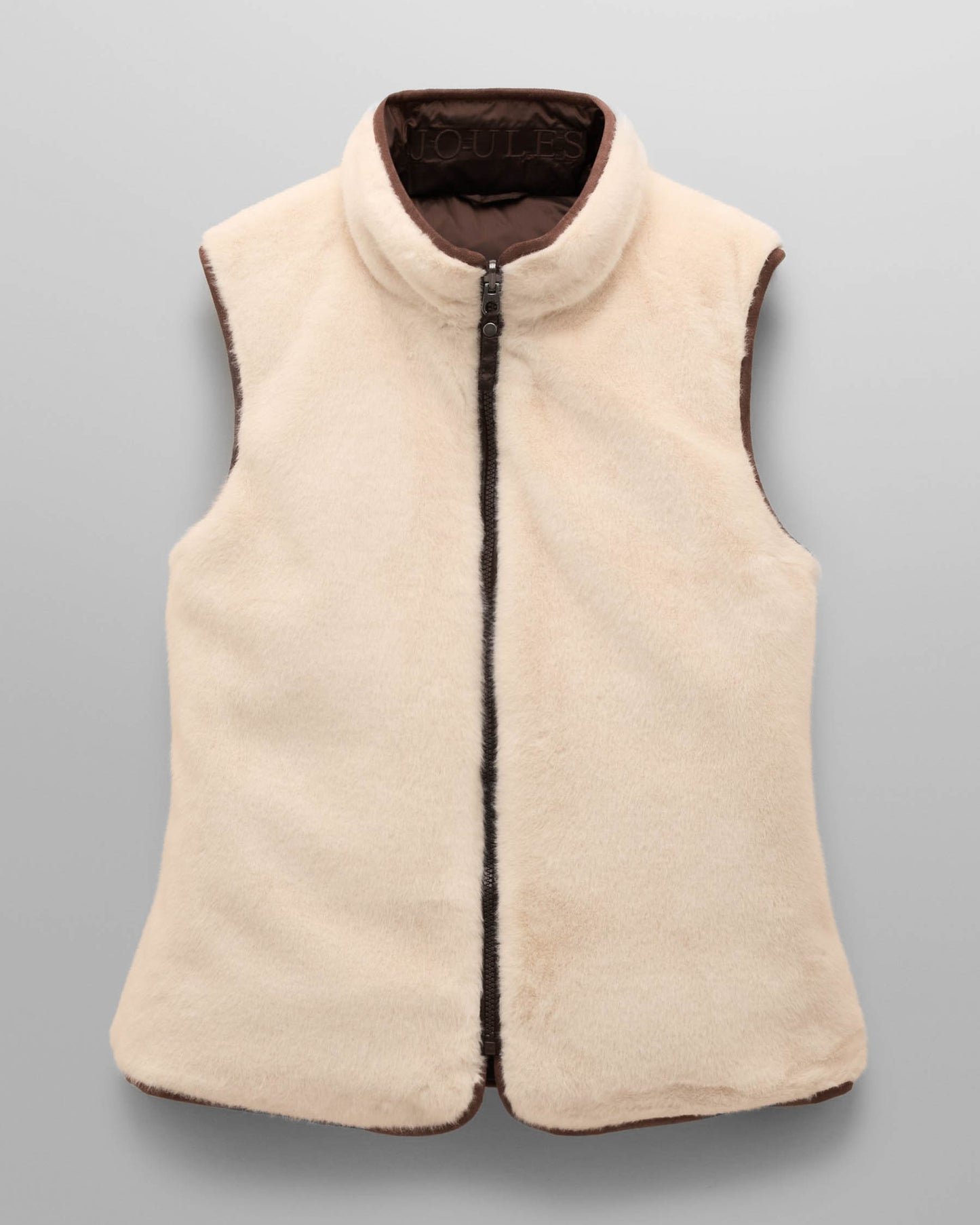 Joules Womens Reversible Fur Gilet - Brown/Cream